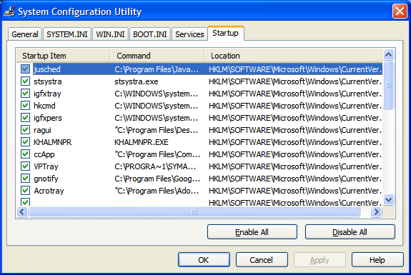 Screenshot of the msconfig interface