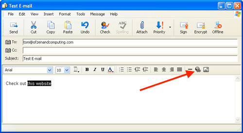Outlook Express insert hyperlink menu