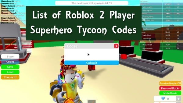 All Roblox 2 Player Superhero Tycoon Codes (2020) New List