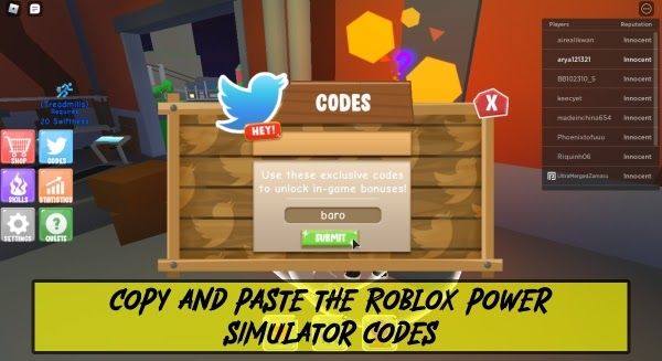 Copy and Paste Roblox Power Simulator Codes